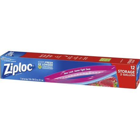 Ziploc 2-gallon Storage Bags - Extra Large Size - 2 gal Capacity - 13" Width - Zipper Closure - Plastic - 12/Box - Food, Money, 