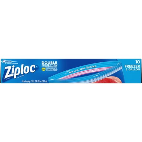 Ziploc 2-Gallon Freezer Bags - Extra Large Size - 2 gal Capacity - 13" Width - Zipper Closure - Clear - 10/Box - Food, Money, Me