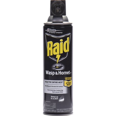 Raid Wasp/Hornet Killer Spray - Spray - Kills Hornet, Wasp, Mud Dauber, Yellow Jacket, Bugs - 14 fl oz - White - 1 Each