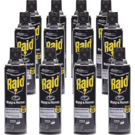 Raid Wasp/Hornet Killer Spray - Spray - Kills Hornet, Wasp, Mud Dauber, Yellow Jacket, Bugs - 14 fl oz - White - 12 / Carton