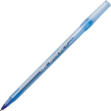 BIC Round Stic Ballpoint Pens - Medium Pen Point - Blue - Blue Barrel - 60 / Box