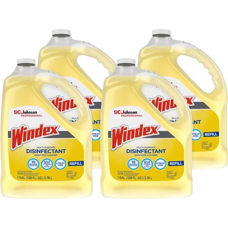 Windex Multi-Surface Disinfectant Sanitizer Cleaner - 128 fl oz (4 quart)Bottle - 4 / Carton - Disinfectant, Residue-free, Anti-