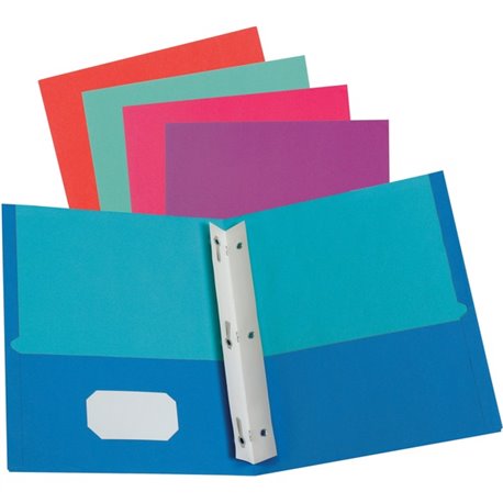 Oxford Letter Recycled Pocket Folder with Fastener - 8 1/2" x 11" - 100 Sheet Capacity - 2 Pocket(s) - Assorted - 10% Recycled -