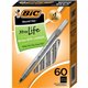 BIC Round Stic Ballpoint Pens - Medium Pen Point - Black - Black Barrel - Brass Tip - 60 / Box