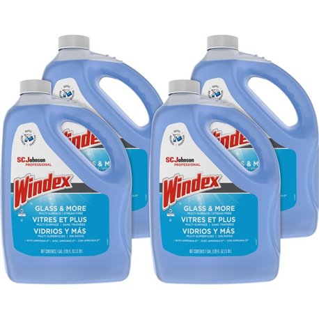 Windex Glass Cleaner with Ammonia-D - 128 fl oz (4 quart) - 4 / Carton - Non-streaking, Phosphate-free - Blue