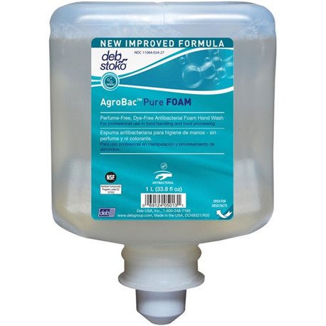 1 Liter Refill AgroBac Pure Foam Wash Manual Cartridge - Unscented (6/Carton) - 33.8 fl oz (1000 mL) - Bacteria Remover - Hand -