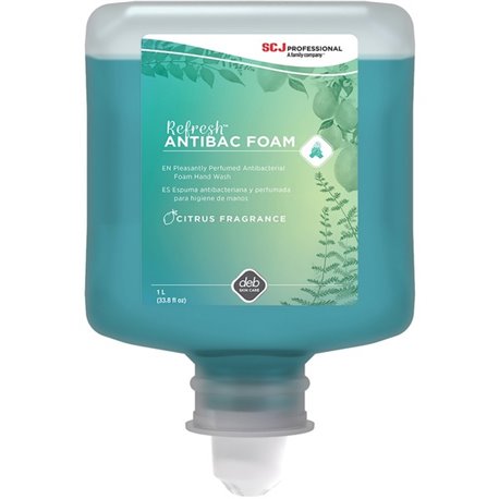 SC Johnson Refresh Foam Hand Soap - 33.8 fl oz (1000 mL) - Bacteria Remover - Hand - Moisturizing - Antibacterial - Green - Non-