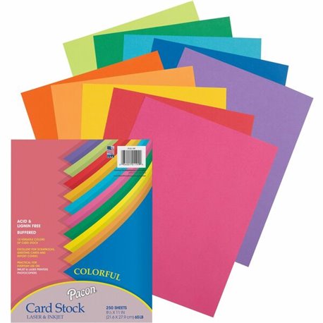 Pacon Colorful Cardstock Assortment - Assorted - Letter - 8 1/2" x 11" - 65 lb Basis Weight - 250 / Pack - Sustainable Forestry 