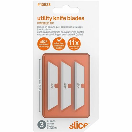 Slice Pointed Tip Ceramic Utility Blades - 2.60" Length - Pointed Tip, Non-conductive, Non-magnetic, Reversible, Retractable, Ru