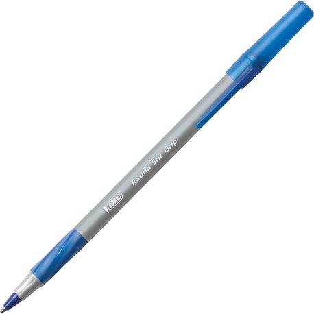 BIC Round Stic Grip Ballpoint Pen - Medium Pen Point - 1.2 mm Pen Point Size - Blue - Brass Tip - 36 / Box