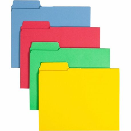 Smead SuperTab 1/3 Tab Cut Letter Recycled Top Tab File Folder - 8 1/2" x 11" - 3 Internal Pocket(s) - Blue, Red, Green, Yellow 