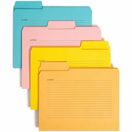 Smead SuperTab 1/3 Tab Cut Letter Recycled Top Tab File Folder - 8 1/2" x 11" - 1 x 2K Fastener(s) - Top Tab Location - Pink, Ye