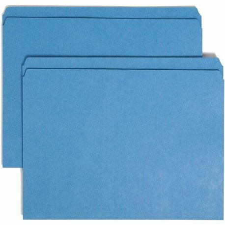 Smead Straight Tab Cut Letter Recycled Top Tab File Folder - 8 1/2" x 11" - 3/4" Expansion - Blue - 10% Recycled - 100 / Box