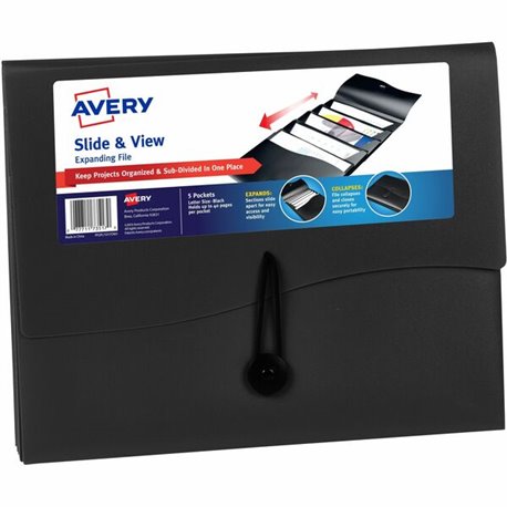 Avery Letter Expanding File - 8 1/2" x 11" - 200 Sheet Capacity - 5 Pocket(s) - Black - 1 Each