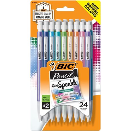 BIC Xtra Sparkle Mechanical Pencils - 2 Lead - 0.7 mm Lead Diameter - Refillable - Black Lead - Blue Plastic, Green, Orange, Pur