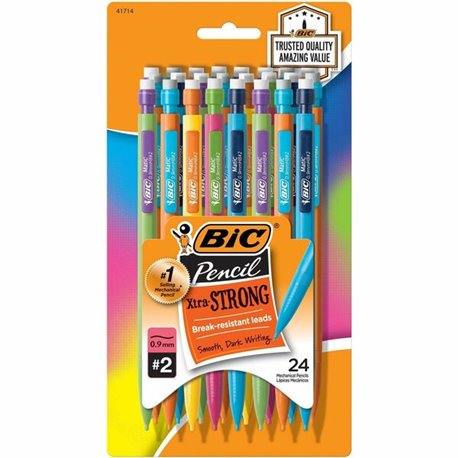 BIC Xtra Strong No. 2 Mechanical Pencils - 2 Lead - 0.9 mm Lead Diameter - Black Lead - Assorted Barrel - 24 / Pack