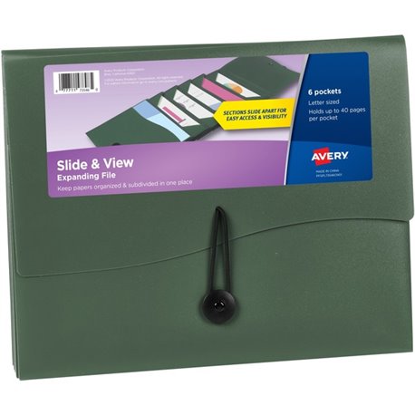 Avery Slide & View Letter Organizer Folder - 8 1/2" x 11" - 40 Sheet Capacity - 6 Pocket(s) - Plastic, Poly, Polypropylene - Sag