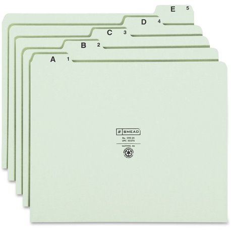 Smead 1/5 Tab Cut Letter Recycled Top Tab File Folder - 8 1/2" x 11" - Assorted Position Tab Position - Pressboard - Green - 100