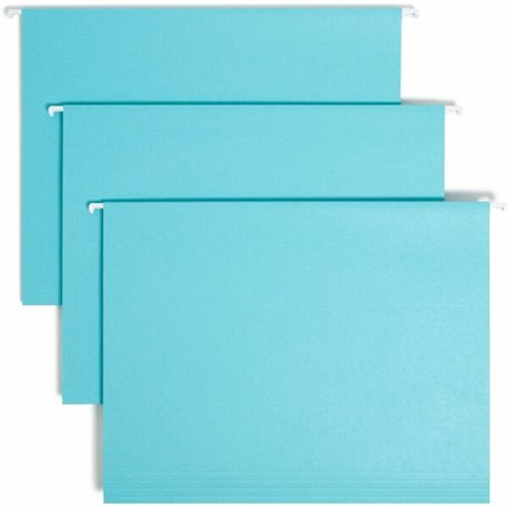 Smead Colored 1/5 Tab Cut Letter Recycled Hanging Folder - 8 1/2" x 11" - Top Tab Location - Assorted Position Tab Position - Aq