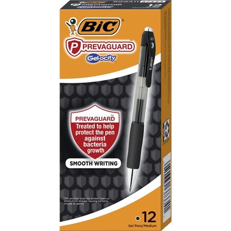 BIC PrevaGuard Gel-ocity Gel Pen - 0.7 mm Pen Point Size - Black Gel-based Ink - 1 / Dozen