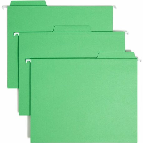 Smead FasTab 1/3 Tab Cut Letter Recycled Hanging Folder - 8 1/2" x 11" - Top Tab Location - Assorted Position Tab Position - Gre