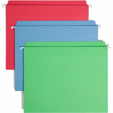 Smead FasTab Straight Tab Cut Letter Recycled Hanging Folder - 8 1/2" x 11" - Assorted Position Tab Position - Blue, Green, Red 