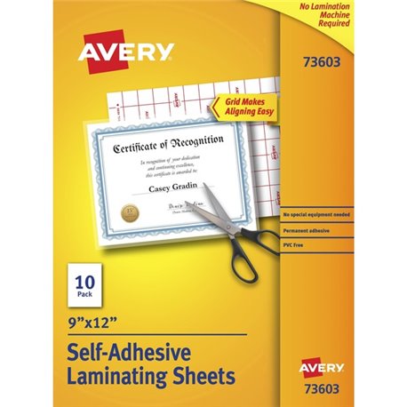 Avery Self-Adhesive Laminating Sheets - Laminating Pouch/Sheet Size: 9" Width x 12" Length - for Document, Card, Certificate, Ar