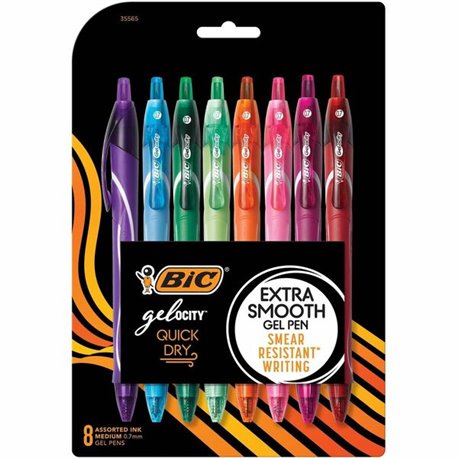 BIC Gel-ocity Quick Dry Assorted Colors Gel Pens - Medium Point (0.7mm), 8-Count Pack, Retractable Gel Pens With Comfortable Ful