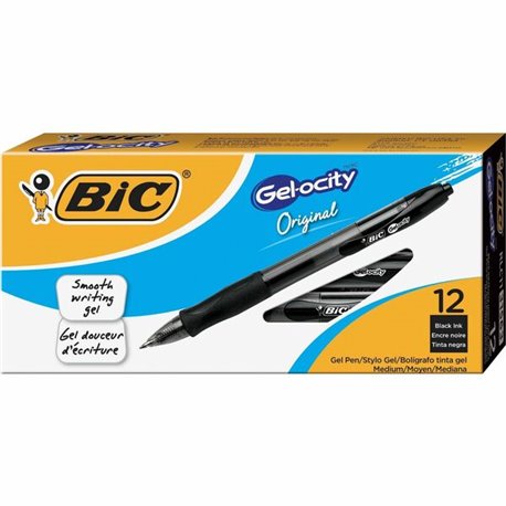 BIC Gel Retractable Pens - Medium Pen Point - 0.7 mm Pen Point Size - Refillable - Retractable - Black Gel-based Ink - Transluce