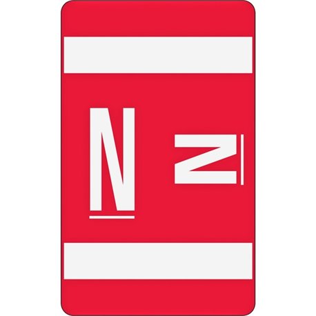 Smead AlphaZ ACCS Color-Coded Labels - "N" - 1" Width x 1 5/8" Length - Red - 10 / Sheet - 100 / Pack