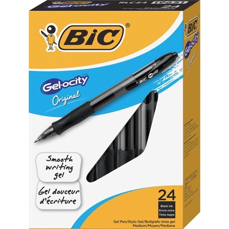 BIC Gel Retractable Pens - Medium Pen Point - 0.7 mm Pen Point Size - Retractable - Black Gel-based Ink - Tinted, Clear Barrel -