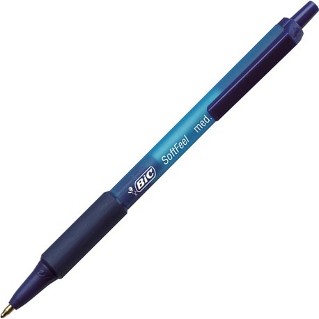 BIC SoftFeel Retractable Ball Pens - Medium Pen Point - Retractable - Blue - Blue Rubber Barrel - 1 Dozen