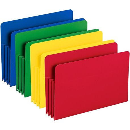 Smead Straight Tab Cut Legal File Pocket - 8 1/2" x 14" - 3 1/2" Expansion - Polypropylene - Blue, Green, Red, Yellow - 4 / Pack