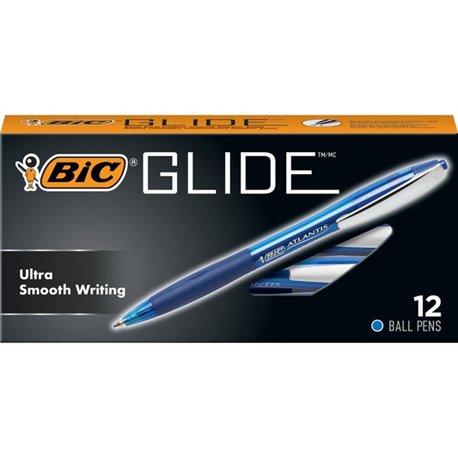 BIC Glide Retractable Pens - Medium Pen Point - 1 mm Pen Point Size - Retractable - Blue - Clear Barrel - 1 Dozen