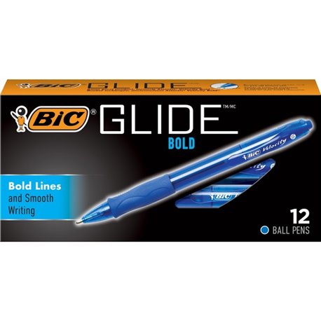 BIC Glide Bold - Bold Pen Point - 1.6 mm Pen Point Size - Conical Pen Point Style - Refillable - Retractable - Blue - Blue Barre