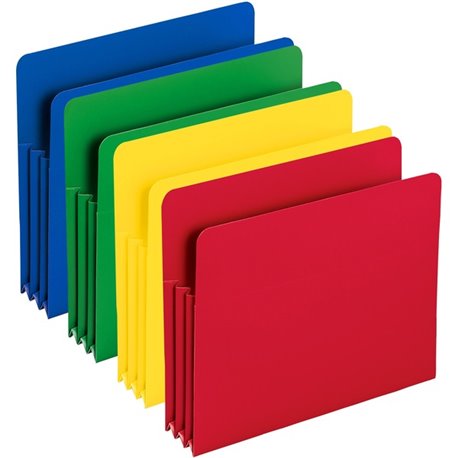 Smead Straight Tab Cut Letter File Pocket - 8 1/2" x 11" - 3 1/2" Expansion - Polypropylene - Blue, Green, Red, Yellow - 4 / Pac