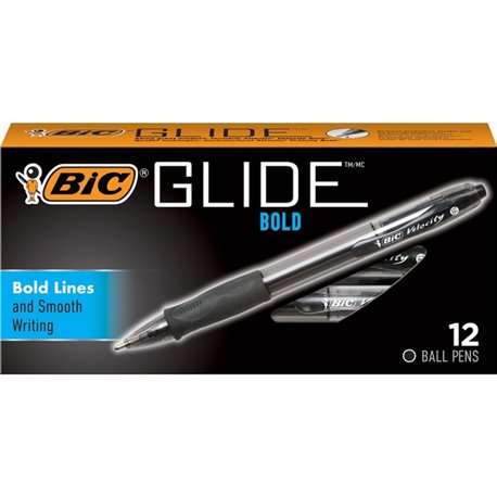 BIC Glide Bold Ball Pen - Bold Pen Point - 1.6 mm Pen Point Size - Conical Pen Point Style - Refillable - Retractable - Black - 