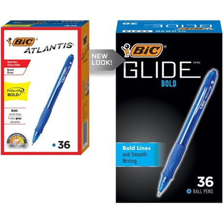 BIC Glide Bold - Bold Pen Point - 1.6 mm Pen Point Size - Refillable - Retractable - Blue - Blue Barrel - Tungsten Carbide Tip -