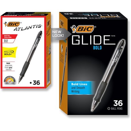 BIC Glide Bold - Bold Pen Point - 1.6 mm Pen Point Size - Retractable - Black - Black Barrel - Tungsten Carbide Tip - 36 / Box