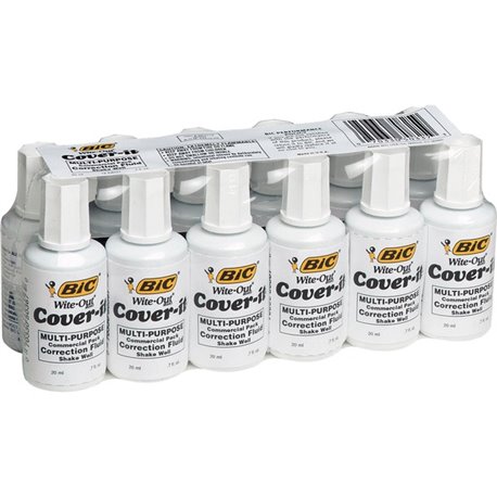 BIC Cover-it Correction Fluid - Foam Wedge Applicator - 20 mL - White - Fast-drying - 1 Dozen