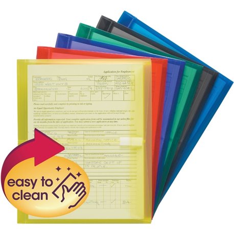 Smead Letter File Pocket - 8 1/2" x 11" - 200 Sheet Capacity - 1 1/4" Expansion - Polypropylene - Blue, Green, Purple, Red, Smok