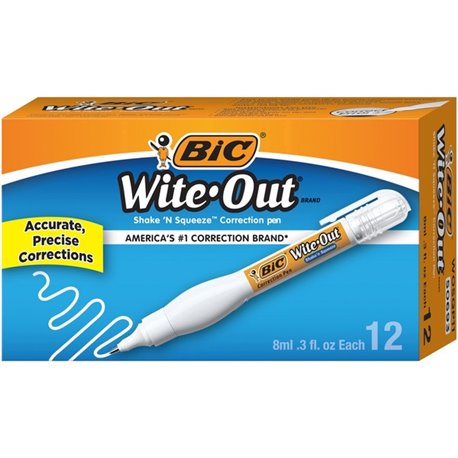 Wite-Out Shake 'N Squeeze Correction Pen - Pen Applicator - 8 mL - White - Fast-drying - 12 / Box