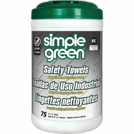 Simple Green Multi-Purpose Cleaning Safety Towels - 10" x 11.75" - Green - 75 Per Canister - 1 Each