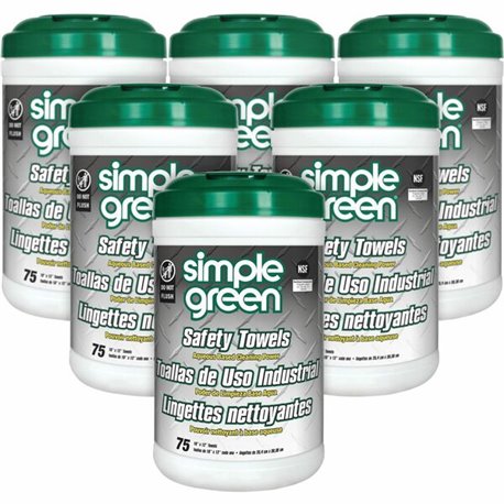 Simple Green Multi-Purpose Cleaning Safety Towels - 10" x 11.75" - Green - 75 Per Canister - 6 / Carton