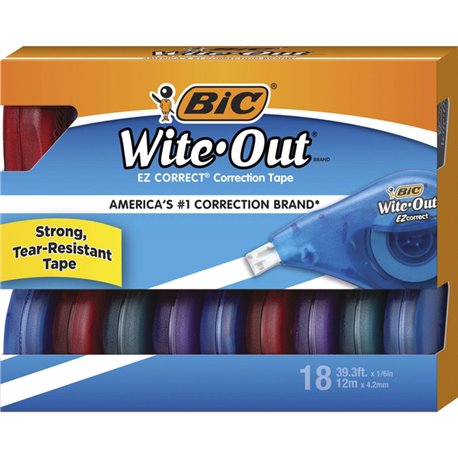 BIC Wite-Out EZ CORRECT Correction Tape - 0.20" Width x 39.40 ft Length - Tear Resistant, Odorless, Film-based - 18 / Box - Tran