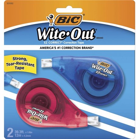 BIC Wite-Out EZ CORRECT Correction Tape - 0.17" Width x 33.14 ft Length - 1 Line(s) - White Tape - Non-refillable - 2 / Pack - W