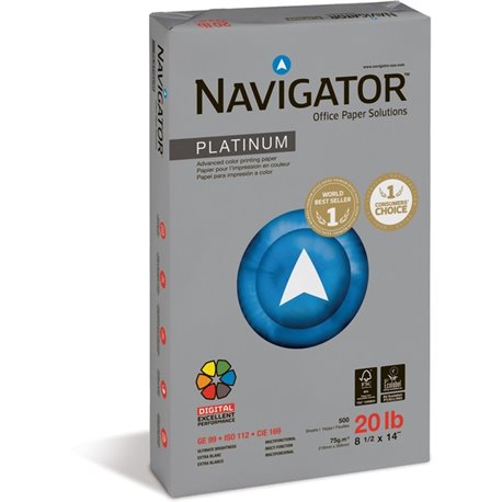 Navigator Platinum Office Multipurpose Paper - 99 Brightness - Legal - 8 1/2" x 14" - 20 lb Basis Weight - Smooth - 5000 / Carto