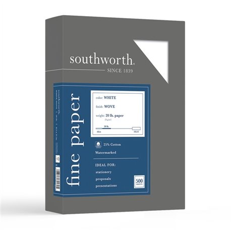 Southworth Business Paper - Letter - 8 1/2" x 11" - 20 lb Basis Weight - Wove - 500 / Box - Watermarked, Acid-free, Date-coded, 