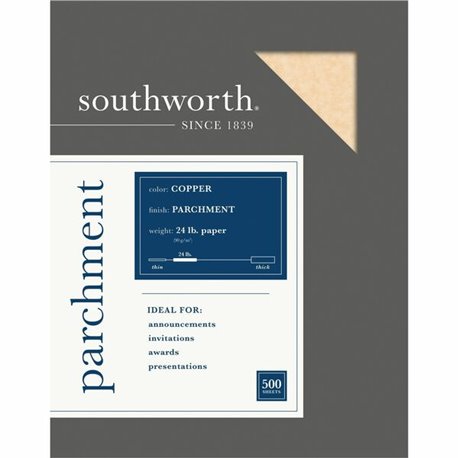 Southworth Parchment Specialty Paper - Copper - Letter - 8 1/2" x 11" - 24 lb Basis Weight - Parchment - 500 / Box - Acid-free, 