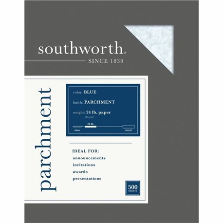 Southworth Parchment Specialty Paper - Blue - Letter - 8 1/2" x 11" - 24 lb Basis Weight - Parchment - 500 / Box - Acid-free, Li